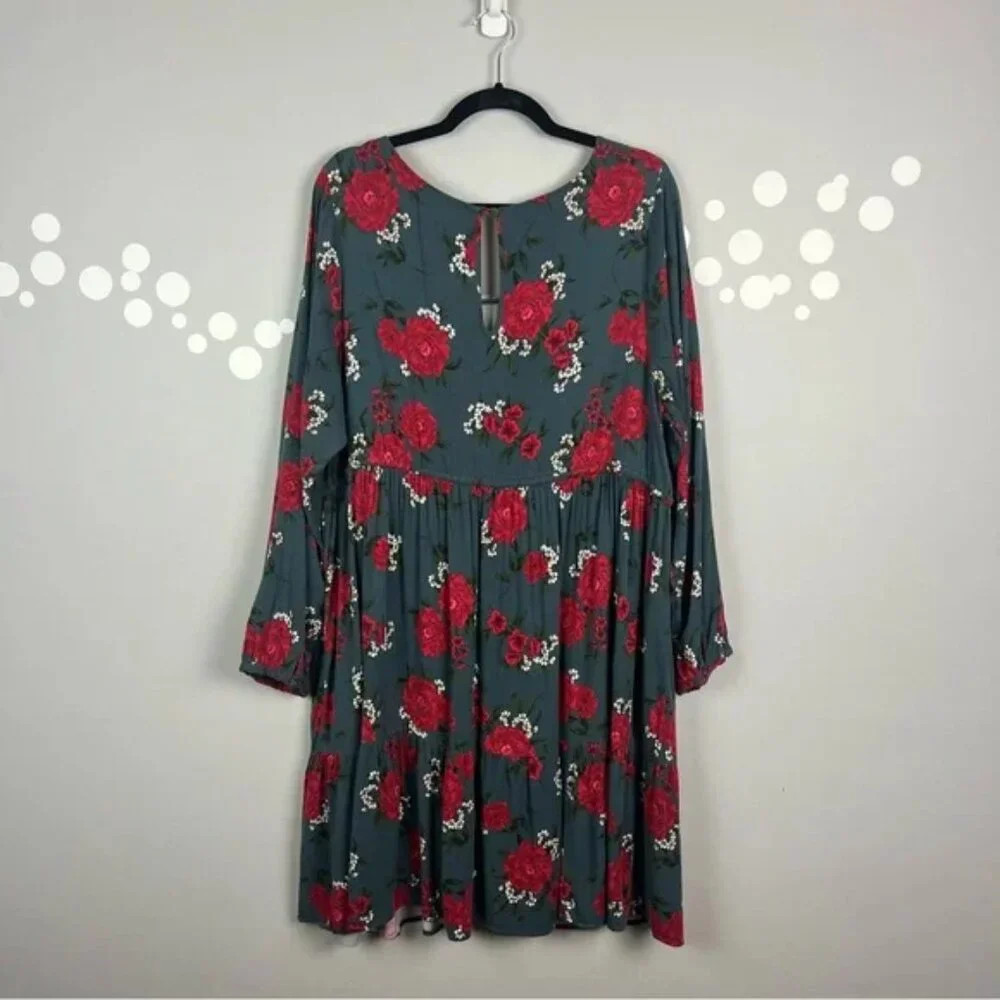 Torrid Florla Mini Challis Skater Dress Slate Gray Red Size 3X - Picture 8 of 12